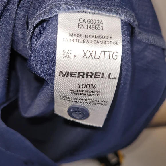 Merrell XXL Mens Outdoor Hiking Shirt Navy Button Down Travel - Picture 4 of 6